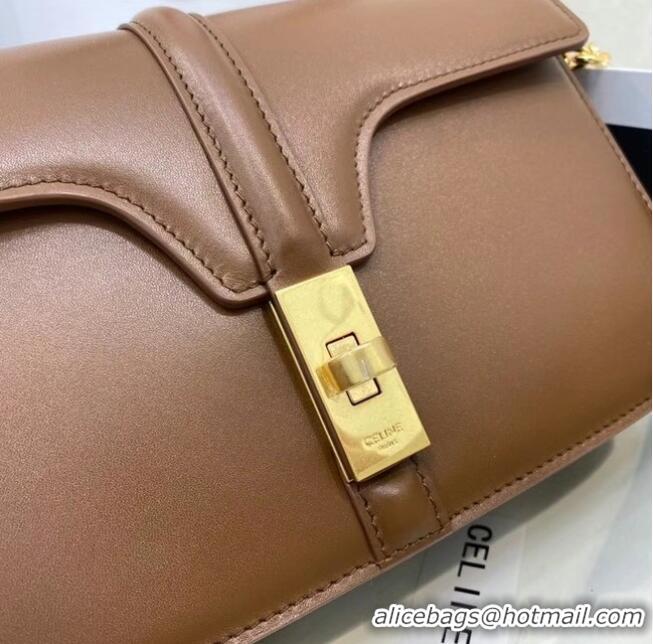 Low Price Celine TRIOMPHE SHOULDER BAG IN SHINY CALFSKIN 194023 Brown