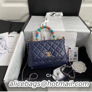 Market Sells Chanel mini flap bag with top handle AS2215 Navy Blue