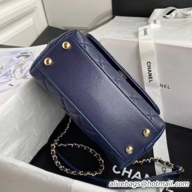 Market Sells Chanel mini flap bag with top handle AS2215 Navy Blue