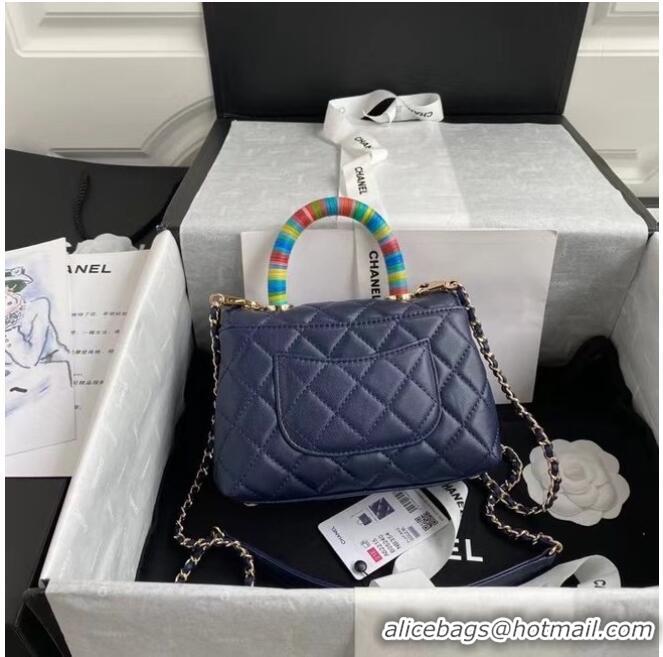 Market Sells Chanel mini flap bag with top handle AS2215 Navy Blue