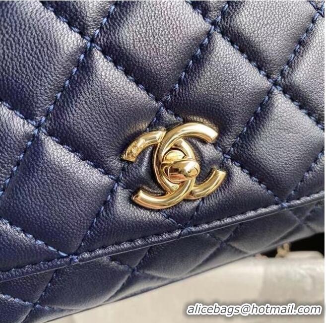 Market Sells Chanel mini flap bag with top handle AS2215 Navy Blue