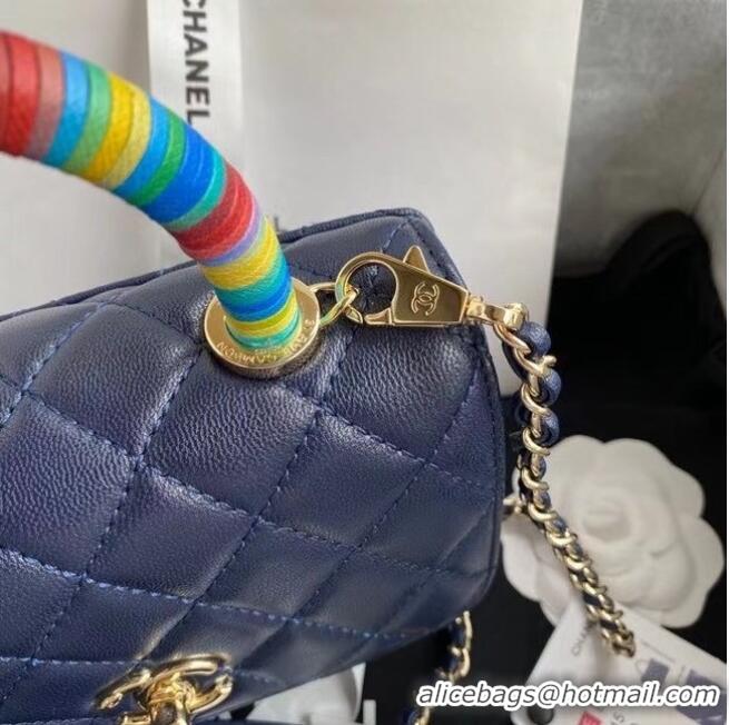 Market Sells Chanel mini flap bag with top handle AS2215 Navy Blue