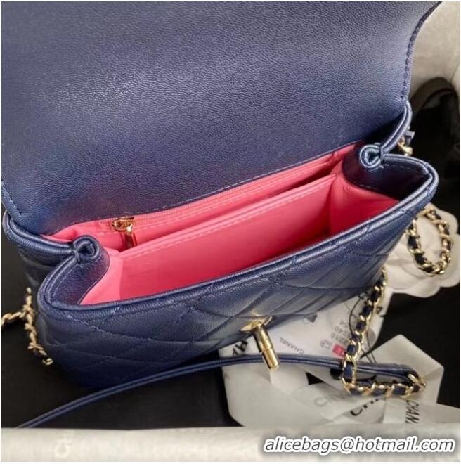 Market Sells Chanel mini flap bag with top handle AS2215 Navy Blue