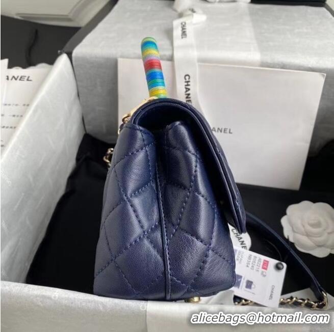 Market Sells Chanel mini flap bag with top handle AS2215 Navy Blue