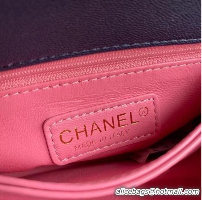 Market Sells Chanel mini flap bag with top handle AS2215 Navy Blue