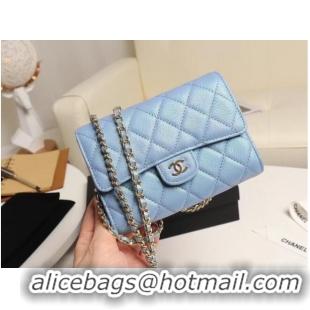 Inexpensive Chanel mini flap bag Grained Calfskin A84512 sky blue