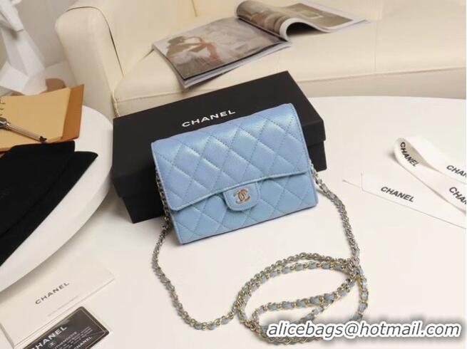 Inexpensive Chanel mini flap bag Grained Calfskin A84512 sky blue