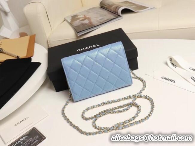 Inexpensive Chanel mini flap bag Grained Calfskin A84512 sky blue