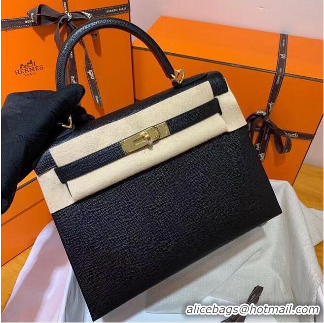 Top Quality Hermes Kelly 28cm Shoulder Bags Epsom Leather KL28 Black