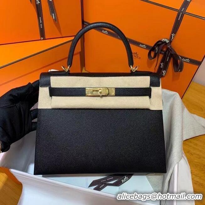 Top Quality Hermes Kelly 28cm Shoulder Bags Epsom Leather KL28 Black