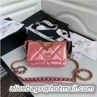 Best Discount Chanel 19 Iridescent Calfskin Chain Wallet AP0957 pink