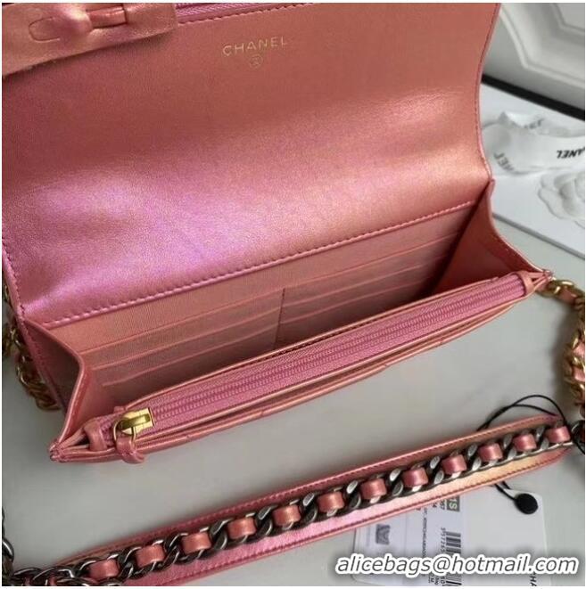 Best Discount Chanel 19 Iridescent Calfskin Chain Wallet AP0957 pink