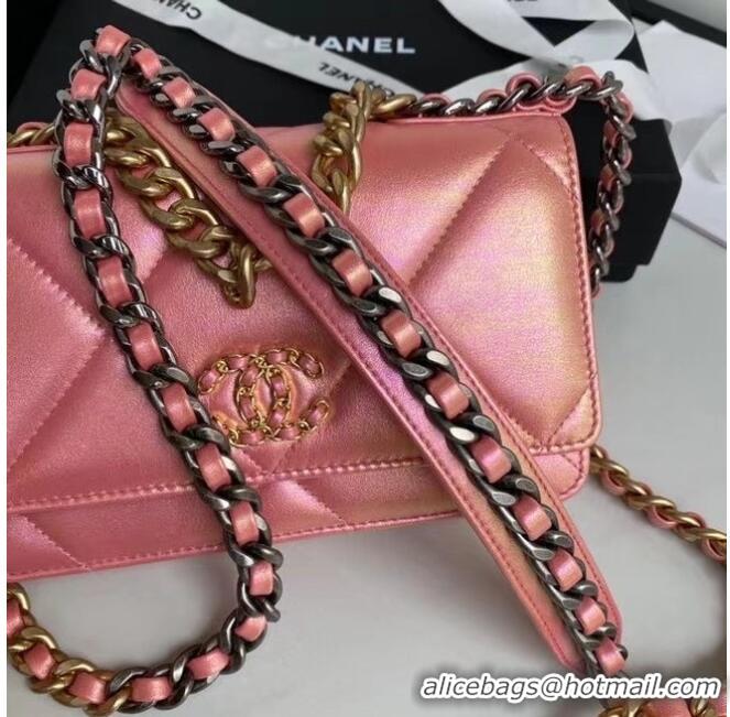 Best Discount Chanel 19 Iridescent Calfskin Chain Wallet AP0957 pink