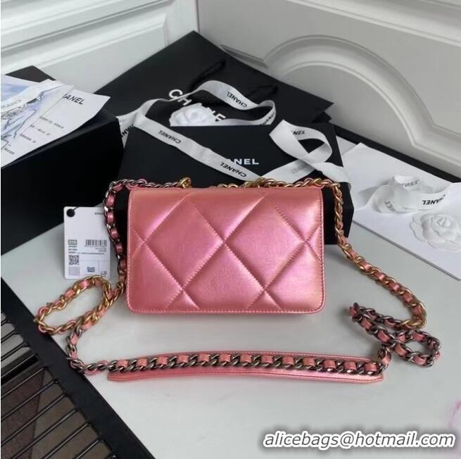 Best Discount Chanel 19 Iridescent Calfskin Chain Wallet AP0957 pink