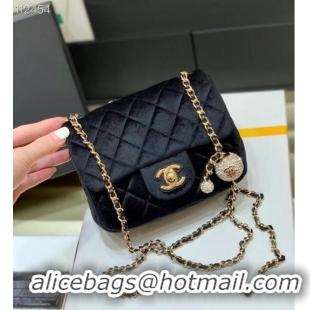 Popular Style Chanel mini flap bag with Velvet Strass & Gold-Tone Metal AS1786 black