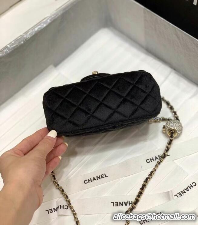 Popular Style Chanel mini flap bag with Velvet Strass & Gold-Tone Metal AS1786 black