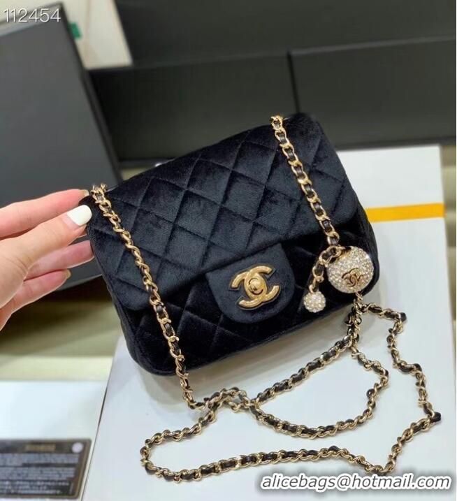 Popular Style Chanel mini flap bag with Velvet Strass & Gold-Tone Metal AS1786 black