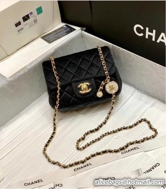 Popular Style Chanel mini flap bag with Velvet Strass & Gold-Tone Metal AS1786 black