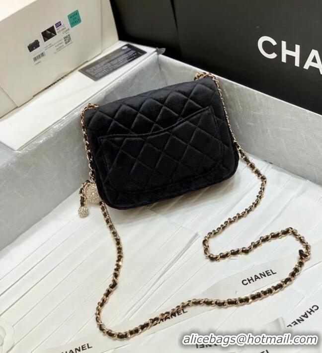 Popular Style Chanel mini flap bag with Velvet Strass & Gold-Tone Metal AS1786 black