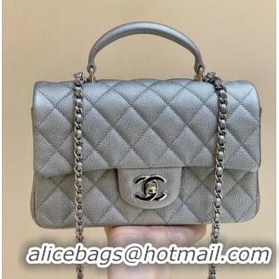 Trendy Design CHANEL Mini Flap Bag With Top Handle AS2431 Silver