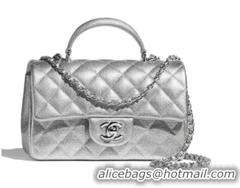 Trendy Design CHANEL Mini Flap Bag With Top Handle AS2431 Silver