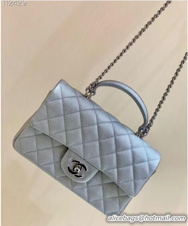 Trendy Design CHANEL Mini Flap Bag With Top Handle AS2431 Silver