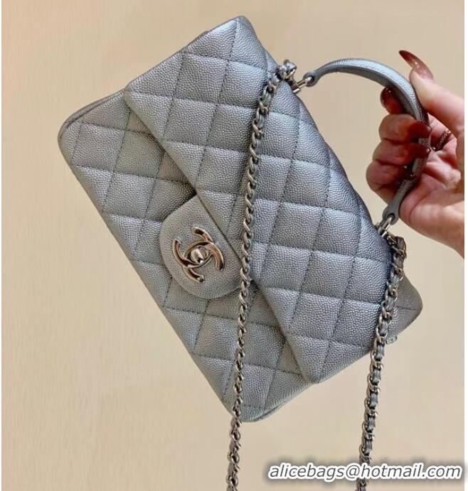 Trendy Design CHANEL Mini Flap Bag With Top Handle AS2431 Silver