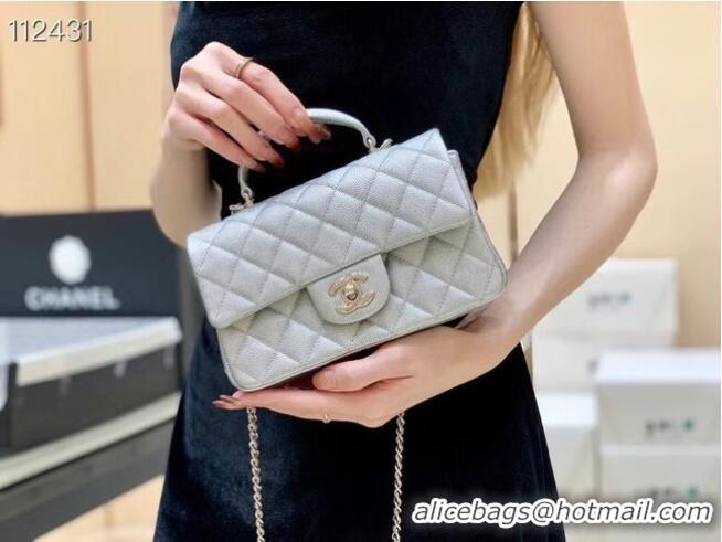 Trendy Design CHANEL Mini Flap Bag With Top Handle AS2431 Silver