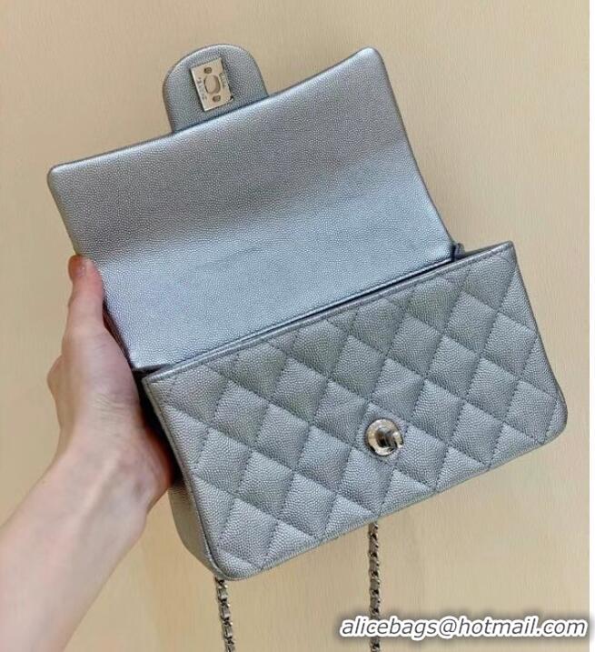 Trendy Design CHANEL Mini Flap Bag With Top Handle AS2431 Silver