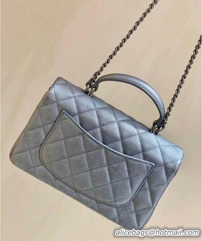 Trendy Design CHANEL Mini Flap Bag With Top Handle AS2431 Silver