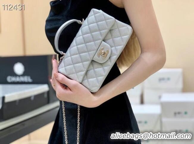 Trendy Design CHANEL Mini Flap Bag With Top Handle AS2431 Silver