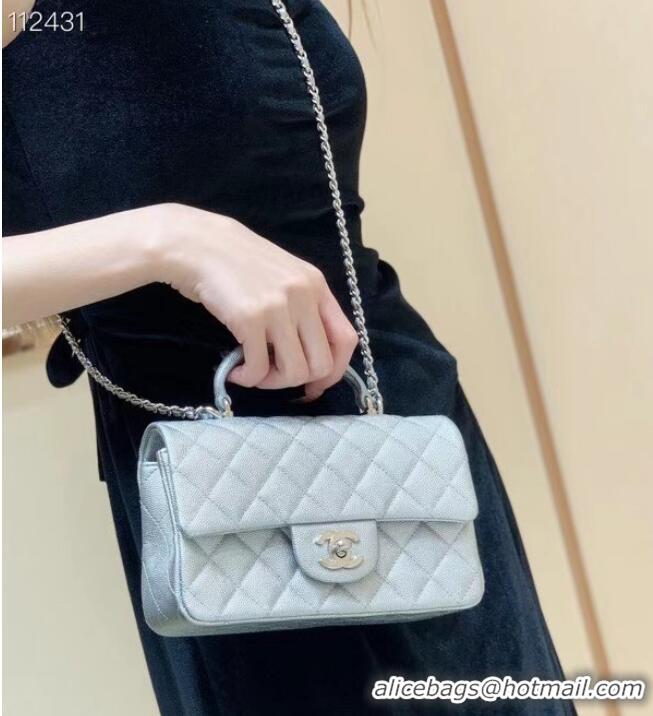 Trendy Design CHANEL Mini Flap Bag With Top Handle AS2431 Silver