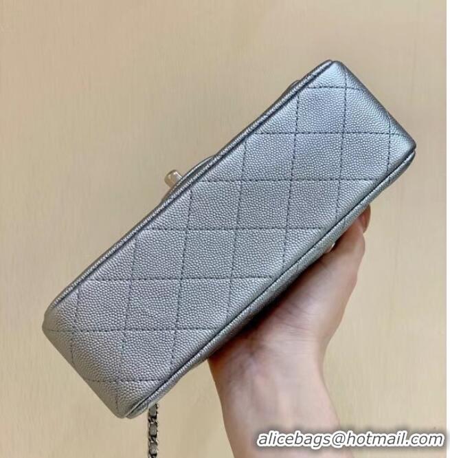 Trendy Design CHANEL Mini Flap Bag With Top Handle AS2431 Silver