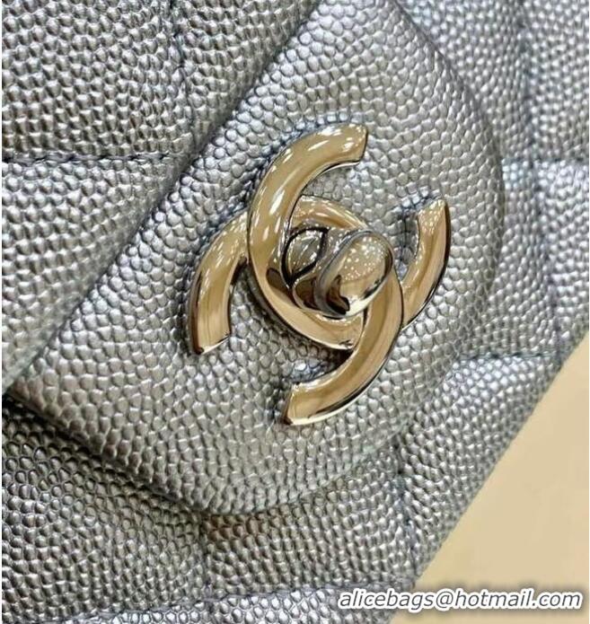 Trendy Design CHANEL Mini Flap Bag With Top Handle AS2431 Silver