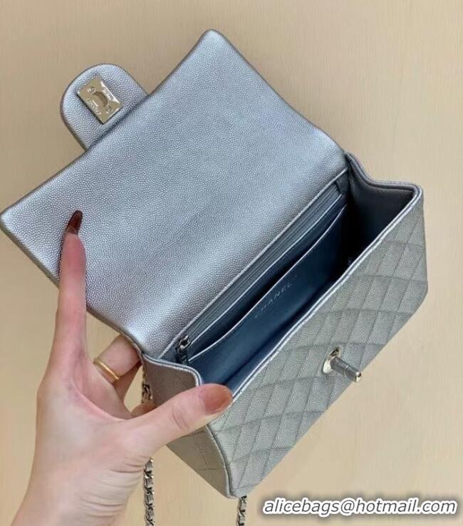 Trendy Design CHANEL Mini Flap Bag With Top Handle AS2431 Silver