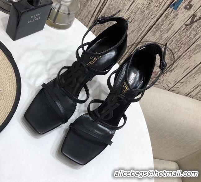 Unique Style Saint Laurent Calfskin YSL Platform High-Heel Sandals All Black 122101