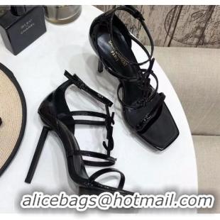 Good Quality Saint Laurent Patent Leather YSL Platform High-Heel Sandals All Black 122102