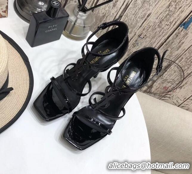 Good Quality Saint Laurent Patent Leather YSL Platform High-Heel Sandals All Black 122102