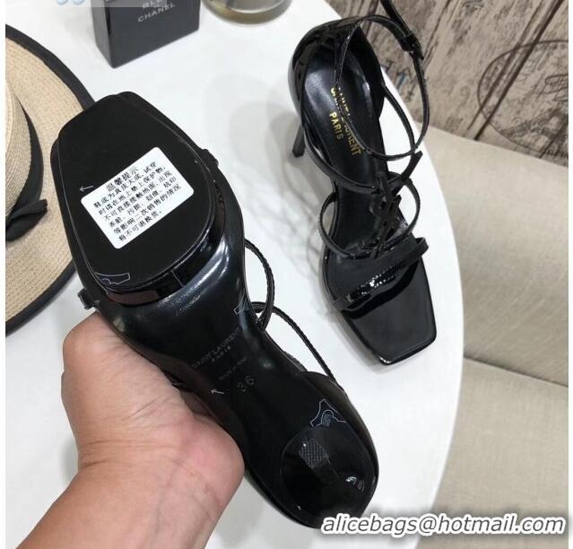 Good Quality Saint Laurent Patent Leather YSL Platform High-Heel Sandals All Black 122102