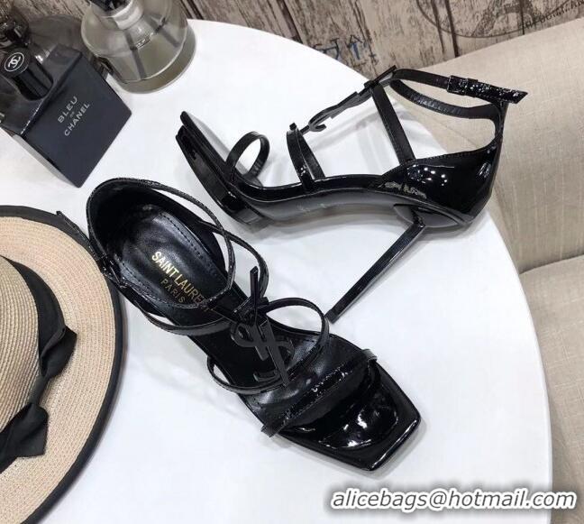 Good Quality Saint Laurent Patent Leather YSL Platform High-Heel Sandals All Black 122102