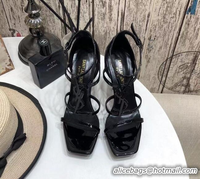 Good Quality Saint Laurent Patent Leather YSL Platform High-Heel Sandals All Black 122102