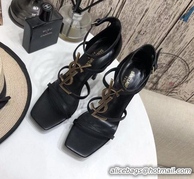 Luxury Cheap Saint Laurent Calfskin YSL Platform High-Heel Sandals Black/Gold 122103