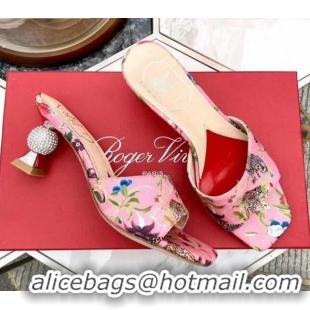 Most Popular Roger Vivier Fabric Vivier Marlene Strass Mules Sandals With boule Heel Pink 052513