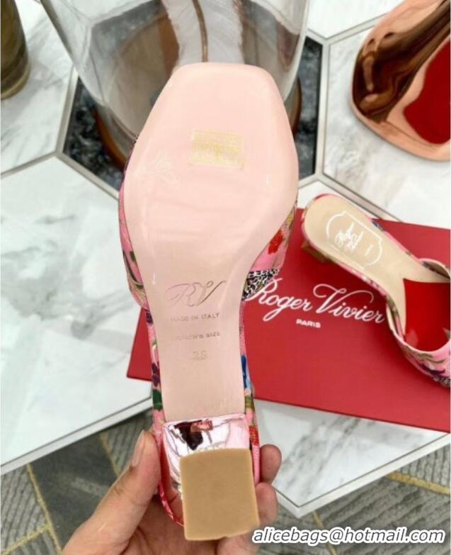 Most Popular Roger Vivier Fabric Vivier Marlene Strass Mules Sandals With boule Heel Pink 052513