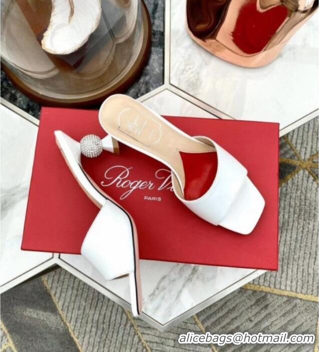 Purchase Roger Vivier Leather Vivier Marlene Strass Mules Sandals With boule Heel White 052514