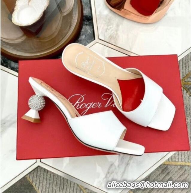 Purchase Roger Vivier Leather Vivier Marlene Strass Mules Sandals With boule Heel White 052514