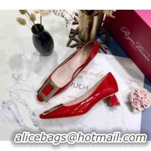 Good Product Roger Vivier Patent Leather Trapeze Metal Buckle Pumps 052521 Red