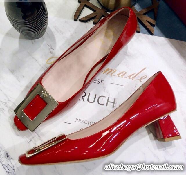 Good Product Roger Vivier Patent Leather Trapeze Metal Buckle Pumps 052521 Red