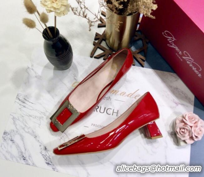 Good Product Roger Vivier Patent Leather Trapeze Metal Buckle Pumps 052521 Red