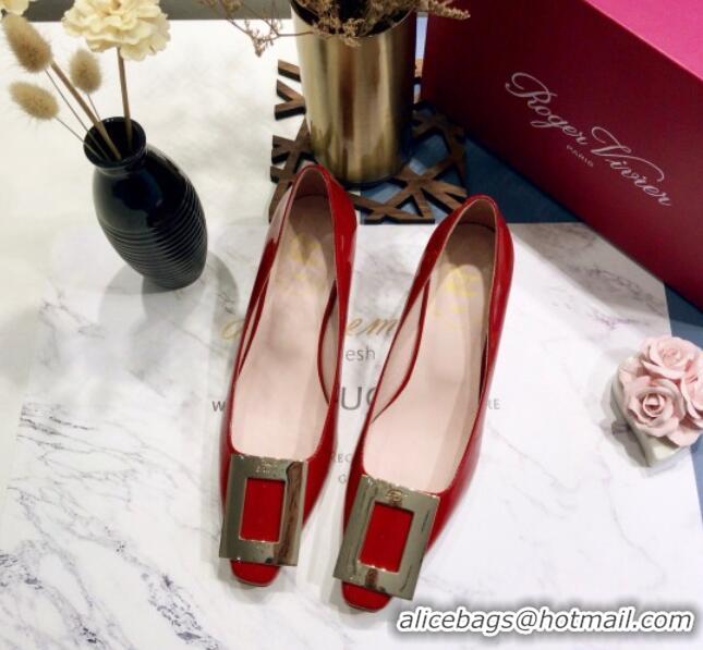 Good Product Roger Vivier Patent Leather Trapeze Metal Buckle Pumps 052521 Red